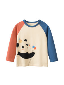 2024 Autumn Kids Cute Long Sleeve T-Shirts Clothes 100% Cotton Dinosaur Panda Cartoon Tops Boys Girls Tees Bottoming Shirts