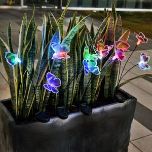 MAOMEI STORE 3 Đầu Đèn bướm năng lượng trời Chống thấm nước RGB Đèn cắm đất hình con bướm Bền bỉ Sáng tạo Đèn sàn sân vườn Sử dụng ngoài trời