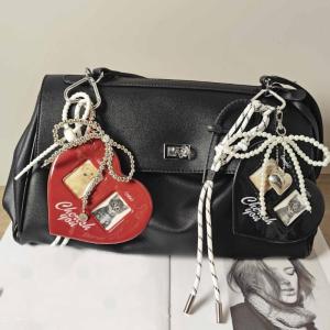 Heart Charm Keychain with Bowknot and Woven Hanging Cord Card Sleeve Pendant Keyring Jewelry for Backpacks and Handbags