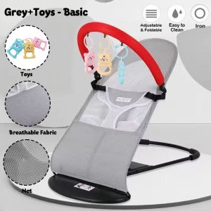 Baby Balance Rocking Bouncer Foldable adjustable height Baby Balance ChairWith Safety Belt Breathable Soft Cotton Removable Net