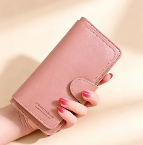 Women Long Wallet PU Leather Large Capacity Multi Card Holder Snap Button Purse with Zipper Coin,Outer snap button closure multiple card slots in the main compartment transparent ID window middle zipper coin pocket separate outer zipper pocket