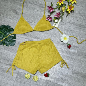 Bikini đồ bơi nữ đi biển 2 mảnh áo ngực kèm mút mỏng quần đùi dây rút chất liệu vải xốp thoáng mát BINSPORTS BHV237