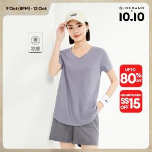 Giordano Women Ice cooling v-neck short sleeve tee Free Shipping 05324419