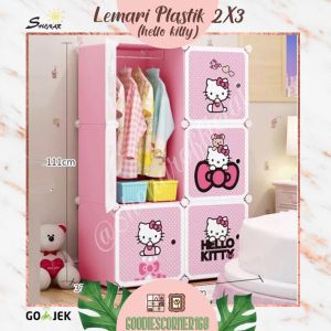 Lemari Pakaian 6 Susun Pintu/ Lemari pakaian anak/ Lemari Plastik/ Lemari Baju Multifungsi dengan Gantungan Baju dan Penutup Debu / Lemari pakaian plastik Portable/ Lemari 2x3 - Hello Kitty/ GOODIESCORNER168