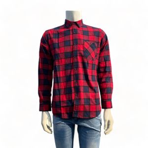 Vanfive Kemeja Pria Flanel Panjang Merah C1780