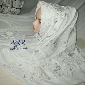 MUKENA TERUSAN PUTIH POLOS BORDIR BUNGA