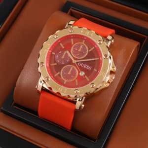 Box Exclusive Jam Tangan Guess Grigi Geer VA-729OR / Jam Tangan Fashion Wanita Tali Rubber Diameter 35 cm