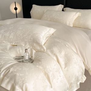 60s Luxury Jacquard Washed Tencel Four-Piece Set Ice Silk Naked Sleep Silky Smooth Duvet Cover Cool Bedding Three-Piece Set ALZD