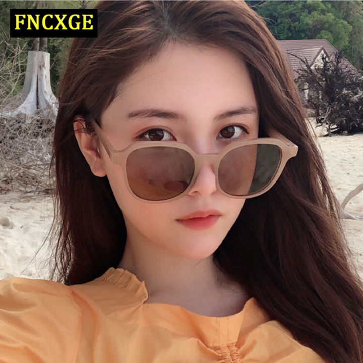 Female Sunglasses Women New Trendy Round Face Square Brown Anti-UV