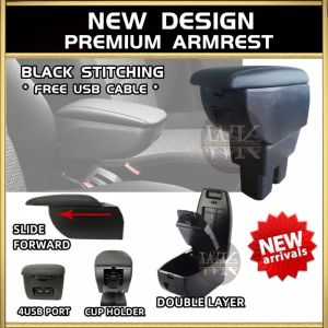 Toyota Avanza 2018 - 2020 7USB Double Layer Armrest Arm rest Console (Black+Red Stitching)