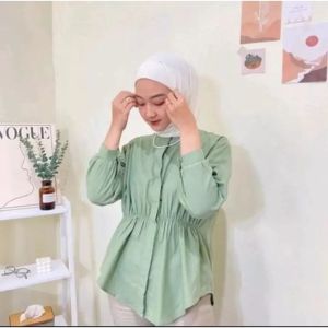 Kemeja Laura Blouse Polo Linen Terbaru Oversize Model Variasi kancing Belakang TERPOPULER