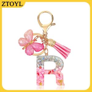 ZTOYL A-Z mơ mộng sequin chữ Keychain cho phụ nữ tua bướm mặt dây chuyền ban đầu Keyring ví túi treo quyến rũ Xe móc chìa khóa