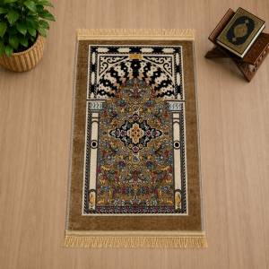 Sejadah Turki Turkiye Tebal Lembut Kiswah Hitam Embos Rumbai Emas Anti Slip Rumbai Emas