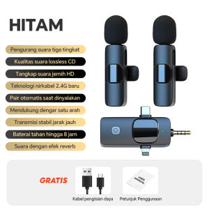 Mikrofon Lavalier 3 IN 1 Mic Wireless Clip On 2 Microphone Wireless Clip On Noise Reduction Mikrofon Konten Kreator 3.5MM Type-c