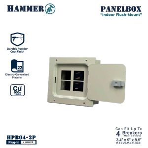 Panel Box for Plug-In Circuit Breaker 2-Pole "Indoor Flush-Mount" Pure Copper Busbar (Breaker NOT included)