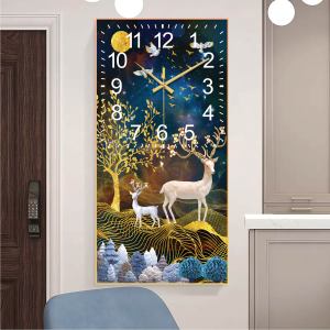 Đồng hồ tráng gương 5D mẫu hươu sừng hoa tặng pin tặng đinh treo