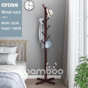 Bamboo Coat Rack Wood/Brown Coat Hanger With 4 Hooks Sangkut Baju Standing Hanger Rack bag Rack Coat Hanger Stand 衣帽架