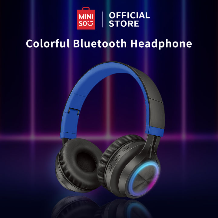 MINISO HeadphoneMINISO Bluetooth Gaming Headset Wireless with Light Bass  Stereo Headset Mic Cahaya Warna-Warni Dapat Dilipat On-ear Headphone  Earphone