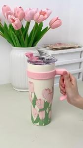 Diller tumbler Thermos mug with handle and straw stainless steel vacuum insulated travel coffee cup water bottle 1100ml mlh9166