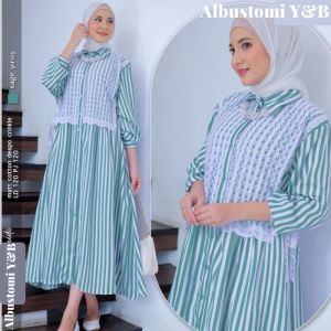 Midi Dress Gamis Muslim Wanita Salur Mix Brukat Premium M L XL XXL OOTD Dress Maxi Casual Daily