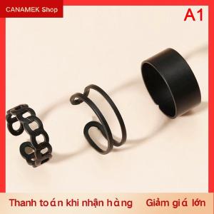 CS 3 6 chiếc nhẫn màu đen cổ điển thiết lập cho phụ nữ cô gái Punk kim loại hình học đơn giản