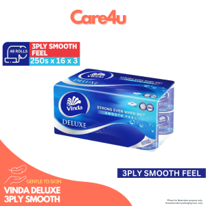 VINDA Deluxe 3-Ply Premium Smooth Feel Toilet Paper - Gentle to Skin Extra Long Sheets 32/48 Rolls