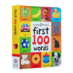 First 100 Words Padded Board Book by Roger Priddy Children Vocabulary & Spelling Books Dictionary Activity Book for Kids Babys Enlightenment Reading - Numbers Color Shapes Animals ABC Trucks Dinosaurs Nature Words Early Learning Education Book