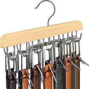 AITPER Wooden Belt Hanger Rotatable 14 Hooks Belt Organizer Sturdy Tie Tank Tops Belt Rack