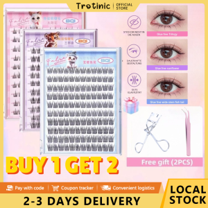 Trotinic【Some Style Buy 1 Take 1 Tweezers】Limited Time Flash Sale Special Offer 100-120 Cluster False Eyelashes Glue-free Self-Adhesive Single Cluster Segmented 10-12mm Curl Extensions Thicken Eyelashes Tweezer Reusable DIY Eyelashes Extension Tool