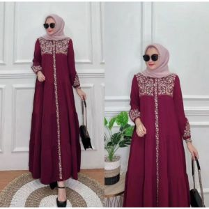 GAMIS MAROKO DRESS BORDIR TERBARU SIMPLE ELEGANT KONDANGAN MURAH
