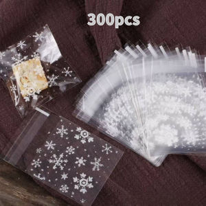 100/300pcs Christmas White Snowflake Biscuit Bag Cookie Bag Candy Treat Pastry Gift Bag