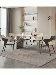 Suspended Rock Board Dining Table Acrylic Stainless Steel Water Ripple Small Apartment Island Table Rectangular Dining Table Chair