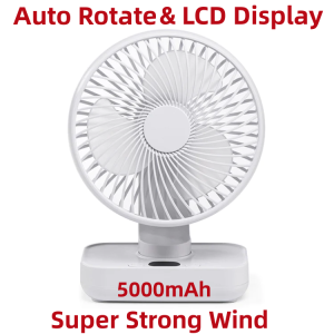 Auto Rotatable USB Rechargeable Fan Silent Wireless Portable Fan Adjustable Oscillating Fan for Camping Office Travel Battery Powered and USB for Christmas Gift
