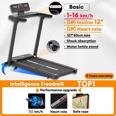 Electric Treadmill Foldable heavy duty Automatic Slope Walking Pad Music Heart Rate APP 16km/h Q8