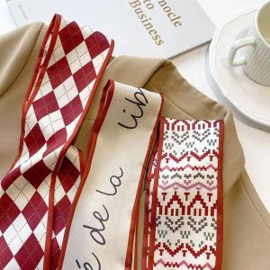 SEEMAY All-match Simple Classic Bag Scarfs Accessories Korean Style Scarves Floral Long Scarf Headscarf Collocation Clothing Accessories Hair Band Satin Silk Scarf Female Printed Scarf Hair Ribbon