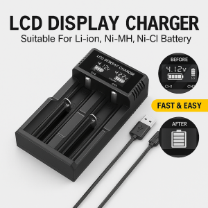 Multifunctional LCD lithium battery charger for business trips and home users intelligent identification and automatic determination of battery type