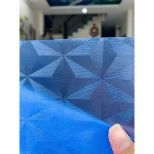 (ẢNH THẬT) Decal dán kính hình thoi xanh dương dán cửa kính phòng khách văn phòng sẵn keo