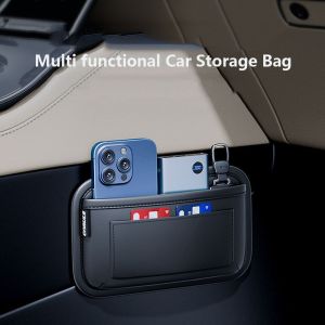 PENGQ Reserved Car Seat Side Pocket Organizer PU Leather Save Space Car Purse Bag Multi-functional Durable Car Organizer Storage Bag Interior Accessories