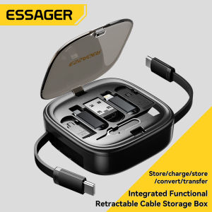 Essager 60W Stretchable 3A Fast Charging Cable Data Transmission 480Mbps Multifunctional Storage Box For Type C Lightning Micro Usb A Cables Bracket Storage Box With SIM and TF Card Slots