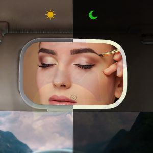 Car Sun Visor Vanity Mirror with LED – Three-Tone Brightness Touchscreen Control HD Reflection Portable & Foldable