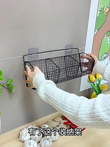 Wall Mounted Kitchen Shelf Storage Rack Iron Seasoning Bottle Onion Ginger Garlic Organizer