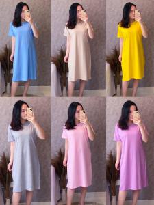 Dress Wanita Midi Polos Bahan Katun Korea Cotton