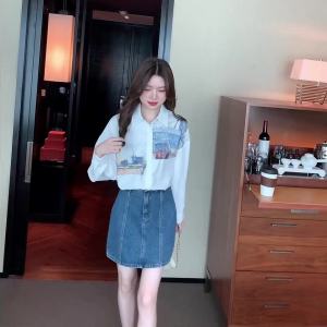 Ammin 2024 mùa xuân và mùa thu lỏng lẻo tất cả các trận đấu giải trí đi làm chuyên nghiệp tay áo dài áo sơ mi in hình cho phụ nữ phong cách hàn quốc thời trang trang nghiêm ý nghĩa của thiết kế cá nhân tất cả các trận đấu ống tay phồng áo in hình