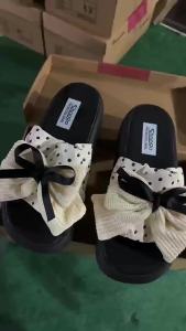 [Free Shipping] Korean-Style Polka Dot Bowknot Sandals For Women Summer Outdoor Wear 2026 New Style Versatile Thick-Soled Slip-On Sandals