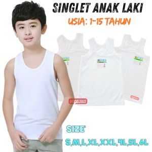 6Pcs Singlet Salur Kaos Dalam Anak Laki Usia 1-15Tahun-Kutang Syani SMLXL3XL4l5L6L-Aurora