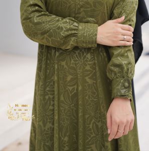 [Gamis Hermosa] Gamis embos hermosa motif bunga lily warna army-gamis hermosa officialstore motif lily army