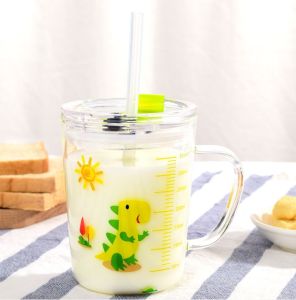 Cốc sữa chia vạch có nắp nhiều hình đáng yêu cho bé Ly sinh tố thủy tinh chịu nhiệt không chì cao cấp