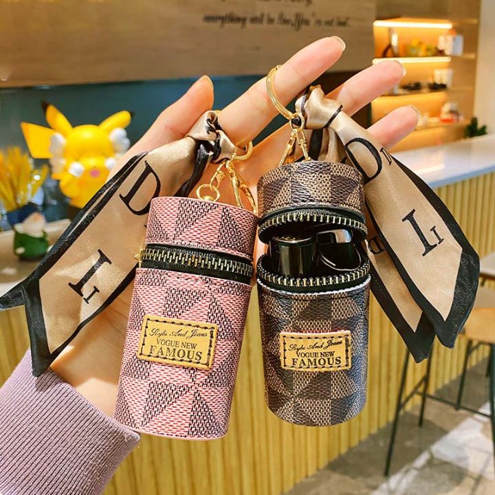 Creative Luxury Leather Plaid Mini Lipstick Bags Keychain Fashion Exquisite Storage Bag Keyring Female bag Car Key Chain Women s Bags Pendant Lazada