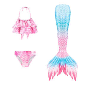 4PCS Girls Children Sparkle Mermaid Swimsuit With Monofin For Kids Height 100-155CM can be used as Birthday Party Dress Or gifts Costumes Flipper Colourful Bikini clothing Cheap