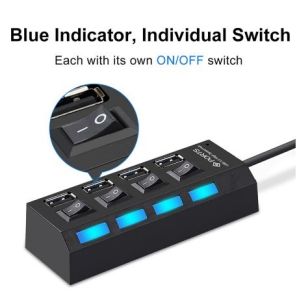 USB Hub 4 Port Output Saklar Switch On Off LED 2.0 Flashdisk Extender